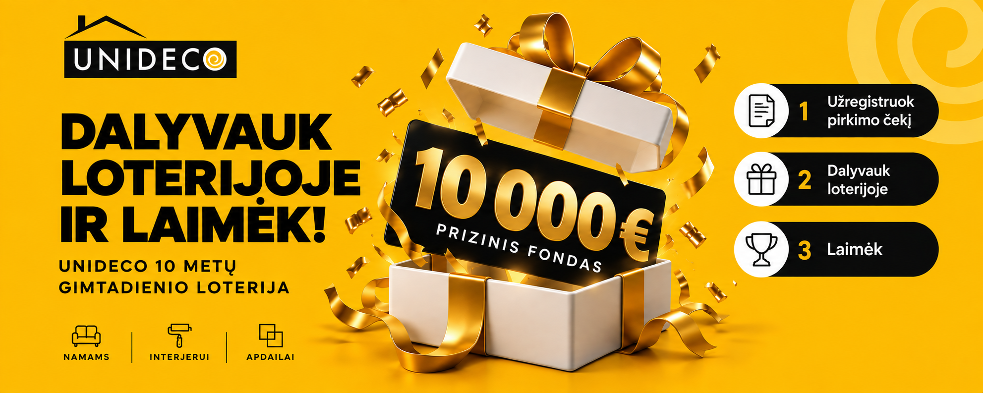 UNIDECO 10 metų gimtadienio loterija – 10 000 eurų prizinis fondas